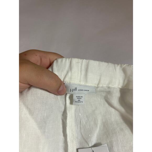 J Jill Love Linen White Pants 4X NEW Pull On Wide Leg Cropped Button Detail - Picture 11 of 11